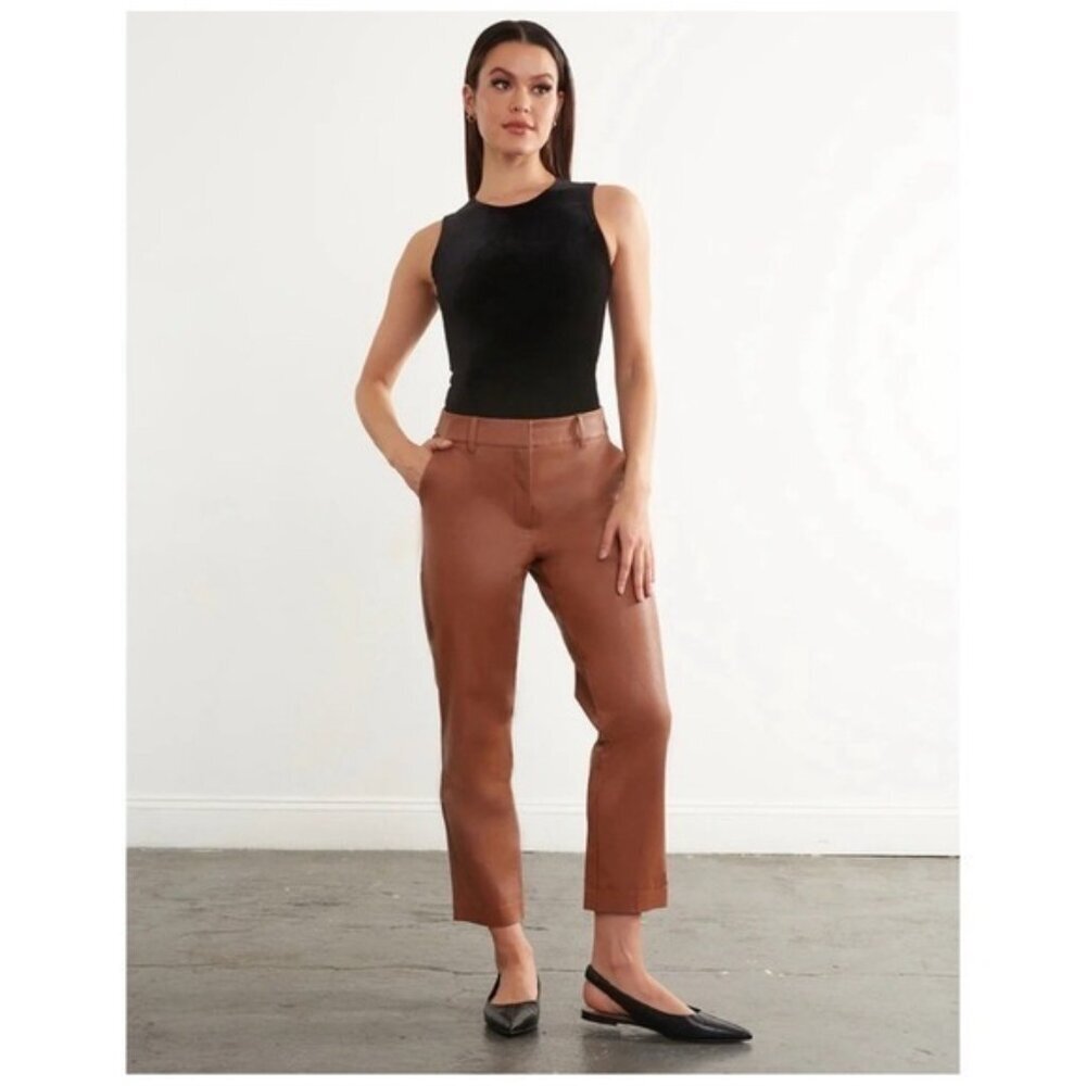 Commando Women's Pants MEDIUM‎ Faux Leather Cocoa Tan Belt Loops Trousers Crop